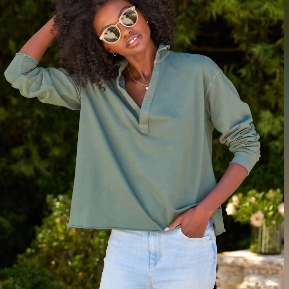 Frank & Eileen Patrick Popover Henley Rosemary Green Sz XS